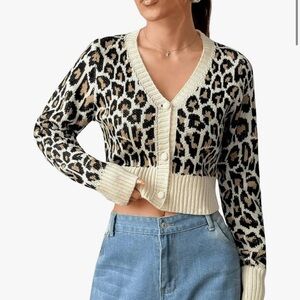 Leopard print chunky crop cardigan